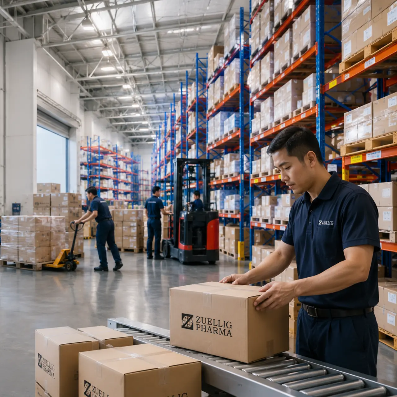 AI-generated image - Warehouse with employees of Zuellig Pharma working on healthcare service delivery